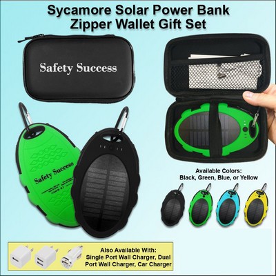Sycamore Solar Power Bank Zipper Wallet Gift Set 3000 mAh