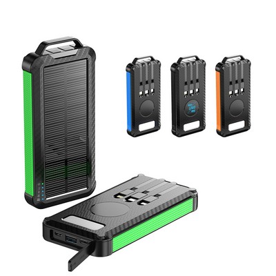 10000mAh Solar Power Bank w/Wireless Charger and Built-in Cable
