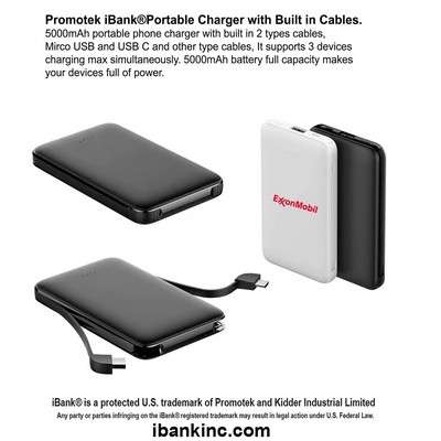 iBank ® 5000mAh Slim Power Bank with Built in Cables