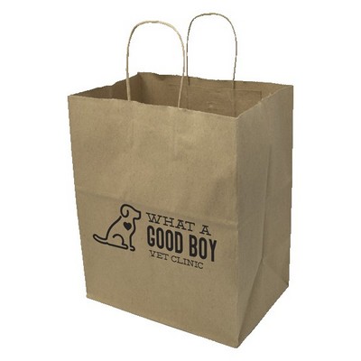 One Color 1-Sided Natural Handle Shopper Paper Bag (10" x 12" x 7")