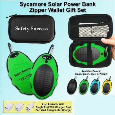 Sycamore Solar Power Bank Zipper Wallet Gift Set 3000 mAh - Green