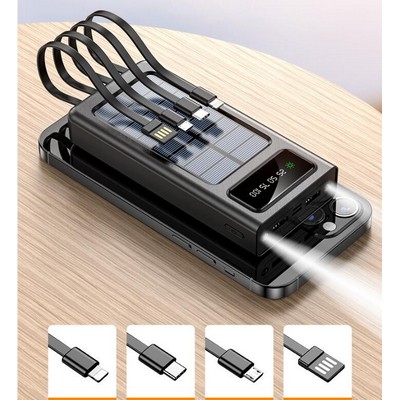 Portable 20000mAh Lithium Battery Waterproof Solar Charger with Cables