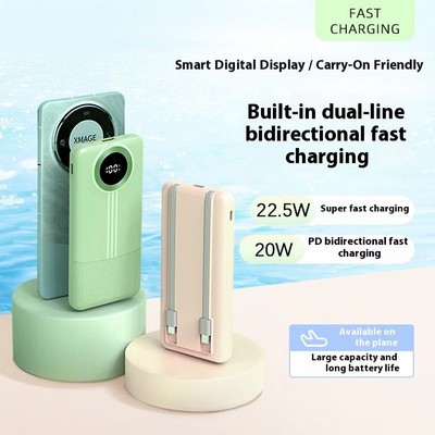 22.5W Fast Charger 10,000mAh Power Bank with Built-in Cables