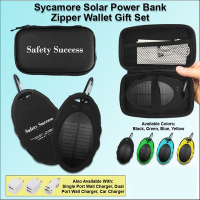 Sycamore Solar Power Bank Zipper Wallet Gift Set 3000 mAh - Black